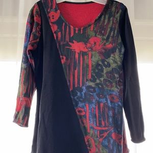 Reversible Parsley and Sage Long Sleeve Top Tunic Red Black Blue size Medium